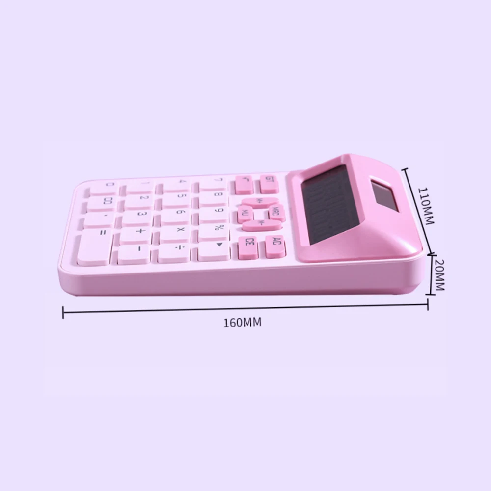 Mechanical Calculator 12 Digit Large Solar Power &LCD Display Big Button Cute Candy Colored Calculator Suit to Office School