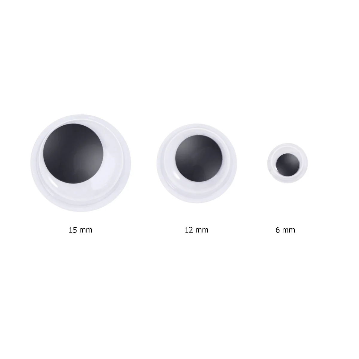 공예 장식 DIY 동물 조립용 셀프 접착식 구글리 아이즈 250개, 6mm 12mm 15mm 플라스틱 움직이는 만화 눈