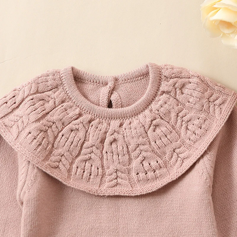 

Newborn Baby Girls 2-piece Outfit Long Sleeve Doll Collar Sweater with Shorts Knitted Outfit Fall Clothes