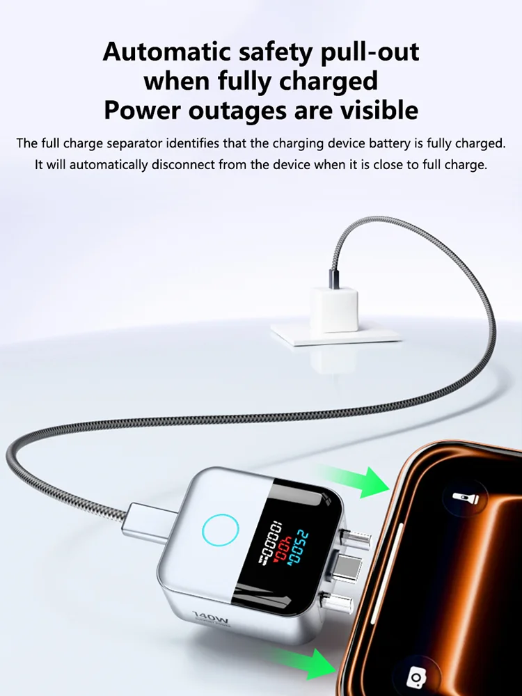 Adapter Lenovo 140W Smart Full Charge z funkcją samoczynnego odcięcia, cyfrowym wyświetlaczem i uniwersalnym automatycznym odłączaniem do zapobiegania ładowaniu w nocy. — zdjęcie produktu 7