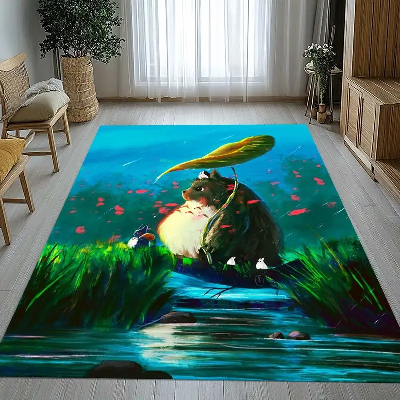 Kawaii T-Totoro Cat Bus Cartoon Area Rug,Soft Non-Slip Carpet Mat for Living Room Bedroom Playroom,Sofa Floor Rug,Home Decor