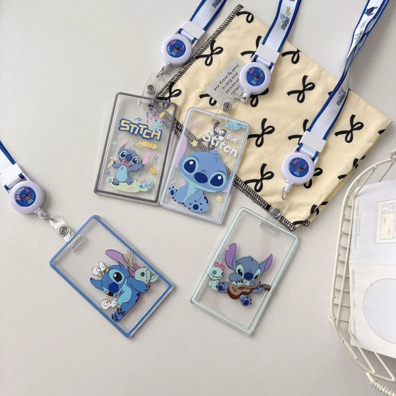 

Держатель для бейджа Disney Stitch, милый прозрачный акриловый чехол с выдвижным держателем для карт, защитный чехол для студенческой проездной карты, подарок для пары