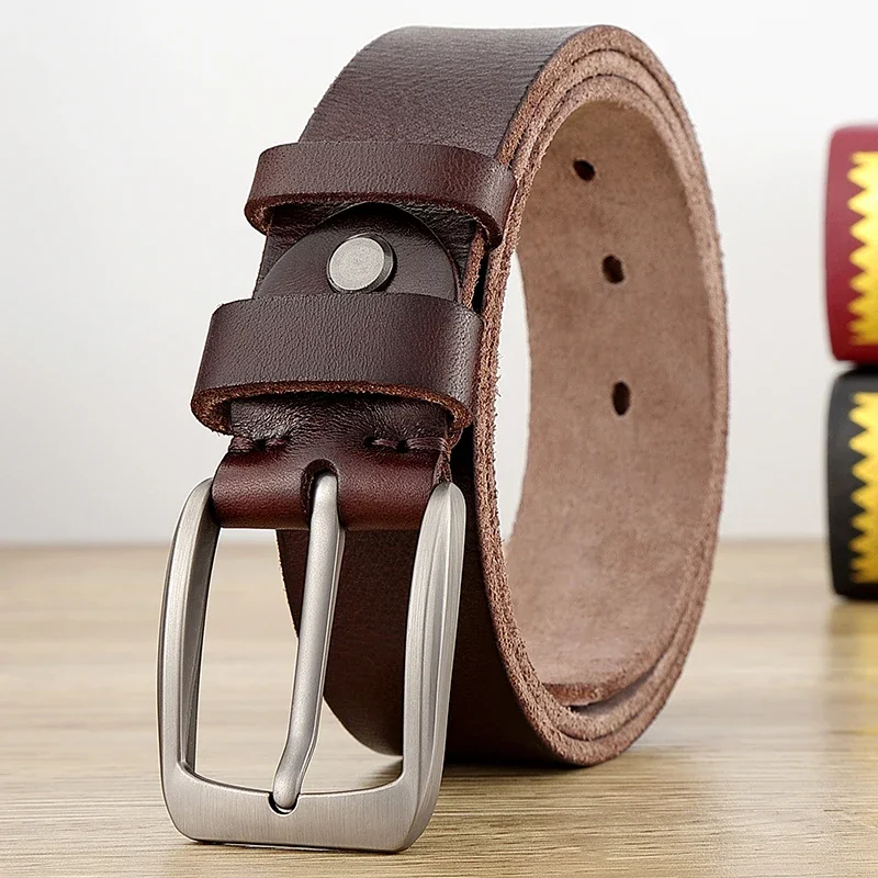 

Belt Men's leather first layer cowhide needle buckle Middle-aged and young simple casual belt Vintage trendy belt Handmade