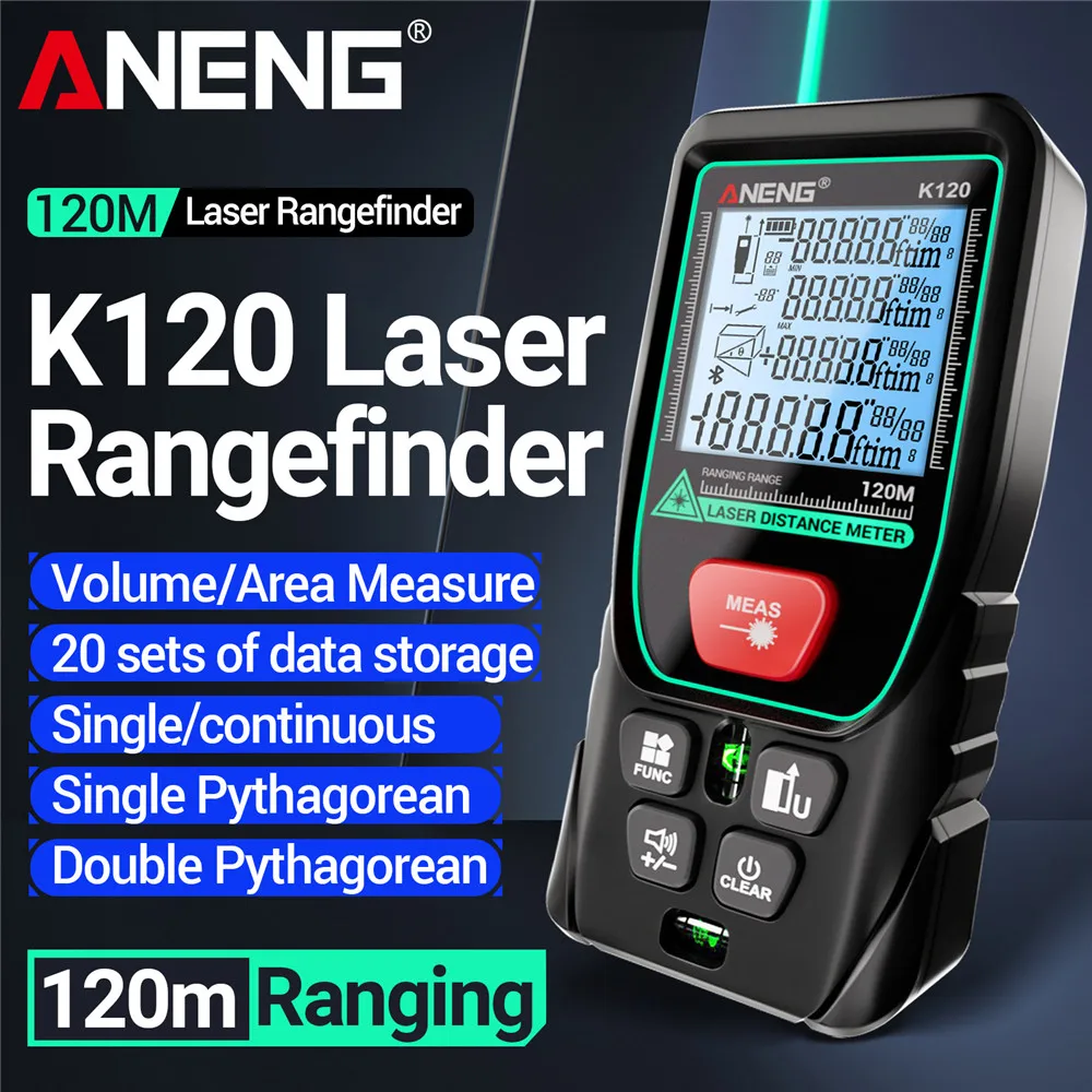 

120M Laser Rangefinder Tools ANENG K120 Finder Building Volume/Area Measure Accuracy 20 Group Data Storage Diastimeter