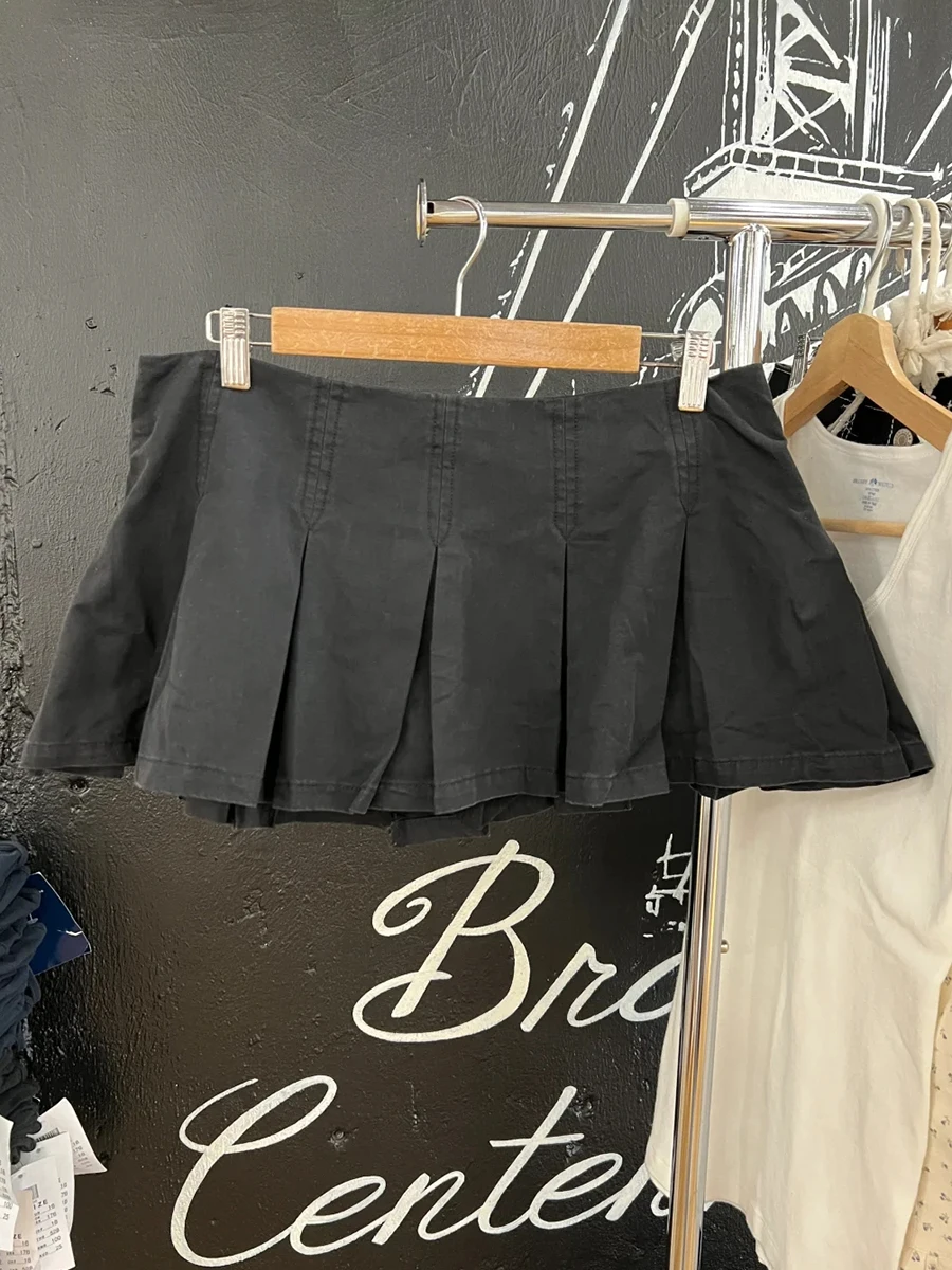 Vintage Sexy taille basse jupes plissées été nouveau noir coton a-ligne Shorts jupes femmes américain Streetwear solide Denim Faldas