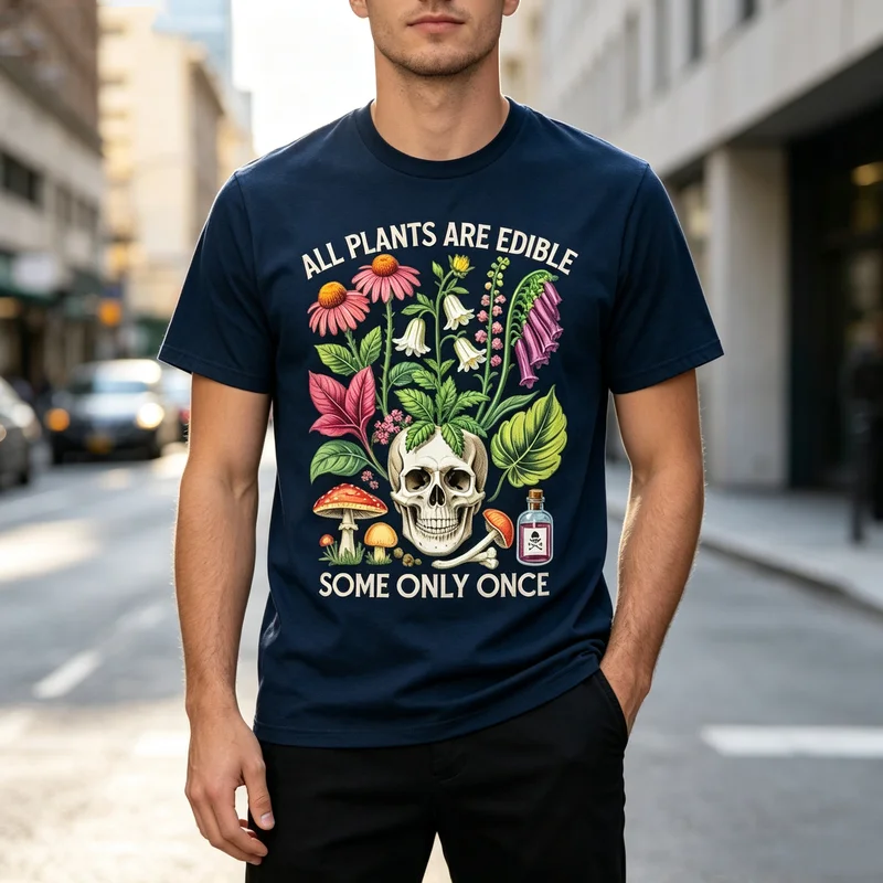 Colorful Botanical Skull Tee Flower Mushroom Plant Quote Print Mens Casual Short Sleeve T Shirt  Harajuku Y2k Oversized