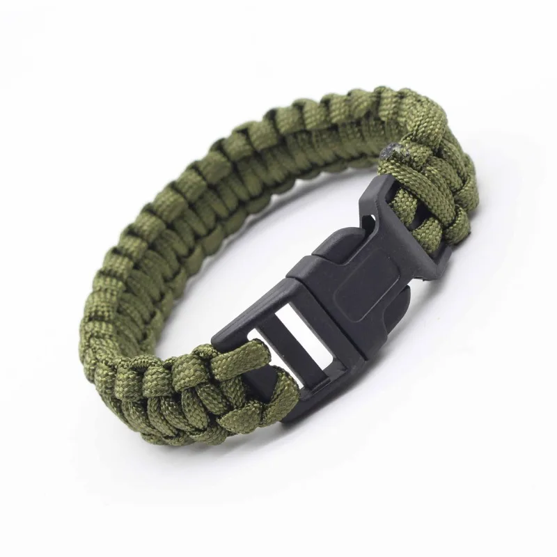 Men Braided Paracord Survival Bracelet Adjustable Stainless Steel Clasp Black Outdoor Camping Emergency Tool Accessory