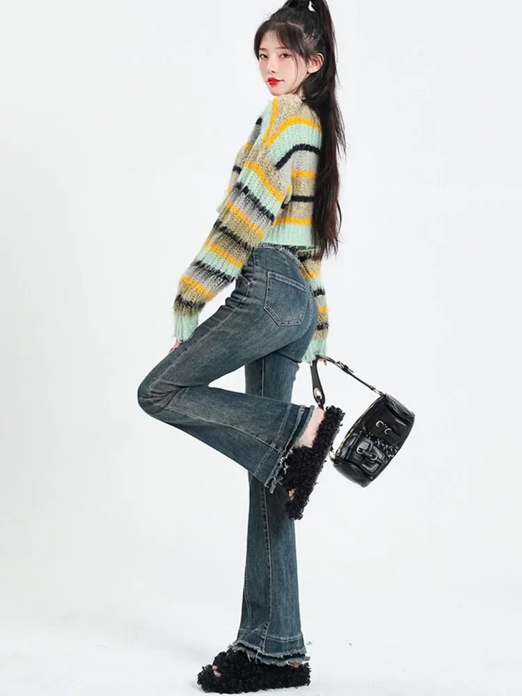 

Jeans Women Sexy Tassel Flare Denim Spring New Arrival High Waist Fashion Aesthetic Streetwear Clothing All-match Mujer Classic