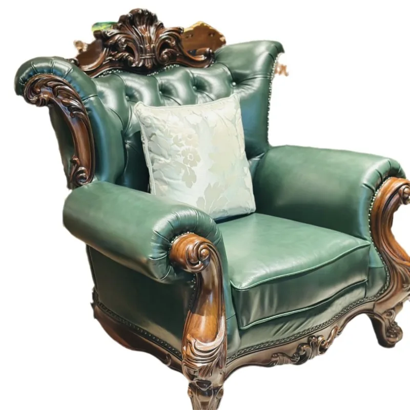

Solid wood oil wax leather full leather sofa antique classic sofa villa living room luxury retro whiskey