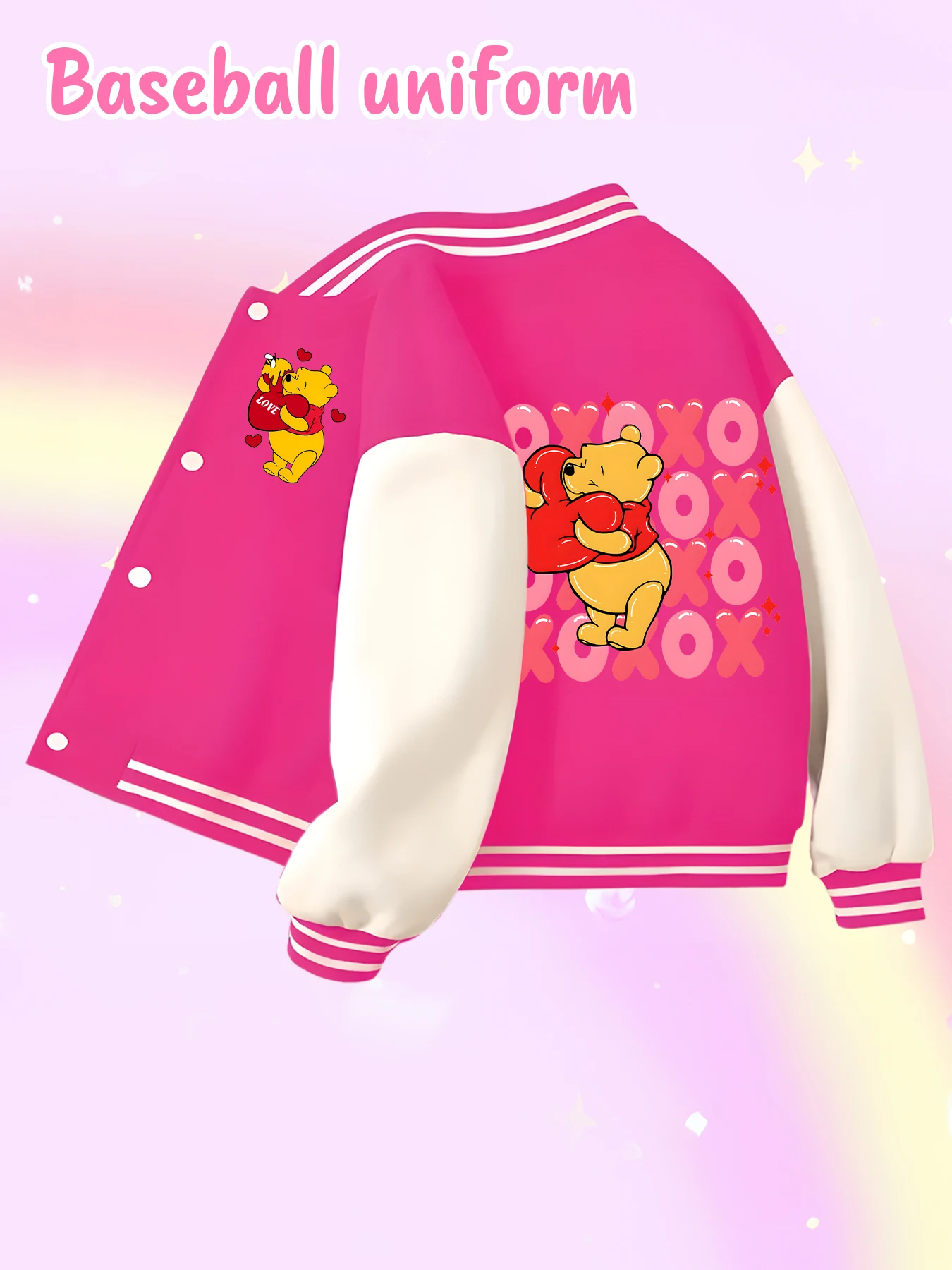 Chaqueta de béisbol de tendencia de moda de Disney, adecuada para deportes diarios y ropa casual, estampada con lindo patrón de Winnie the Pooh