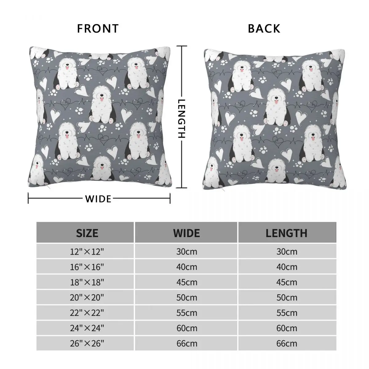 Old English Sheepdog Black White Pillowcase Polyester Linen Velvet Pattern Zip Decorative Room Cushion Cover