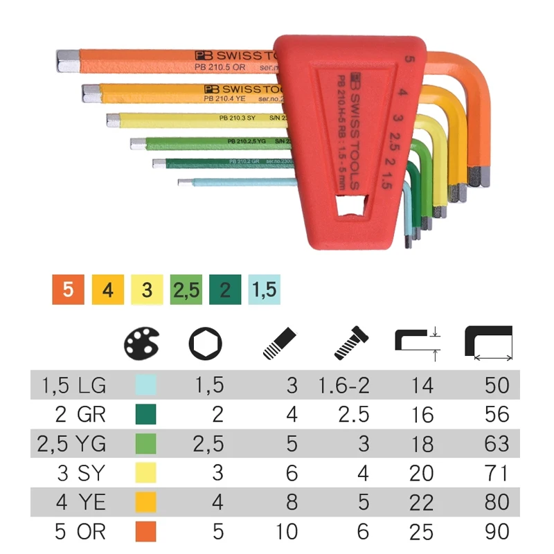 PB SWISS Tool Allen Key Sets L Wrench Kit For Allen Screw Rainbow Hex Wrenches Hand Tools For Bicycle Repair PB210H-5BR|6BR|10B