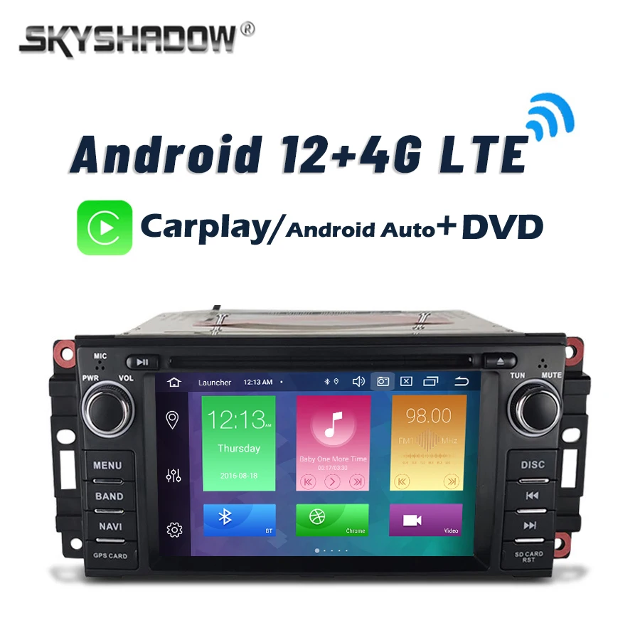 DVD Carplay DSP 4G LTE Android 12.0 8G+128G Car Player GPS Radio Wifi Bluetooth 5.0 For Jeep Compass Commander Wrangler Chrysler