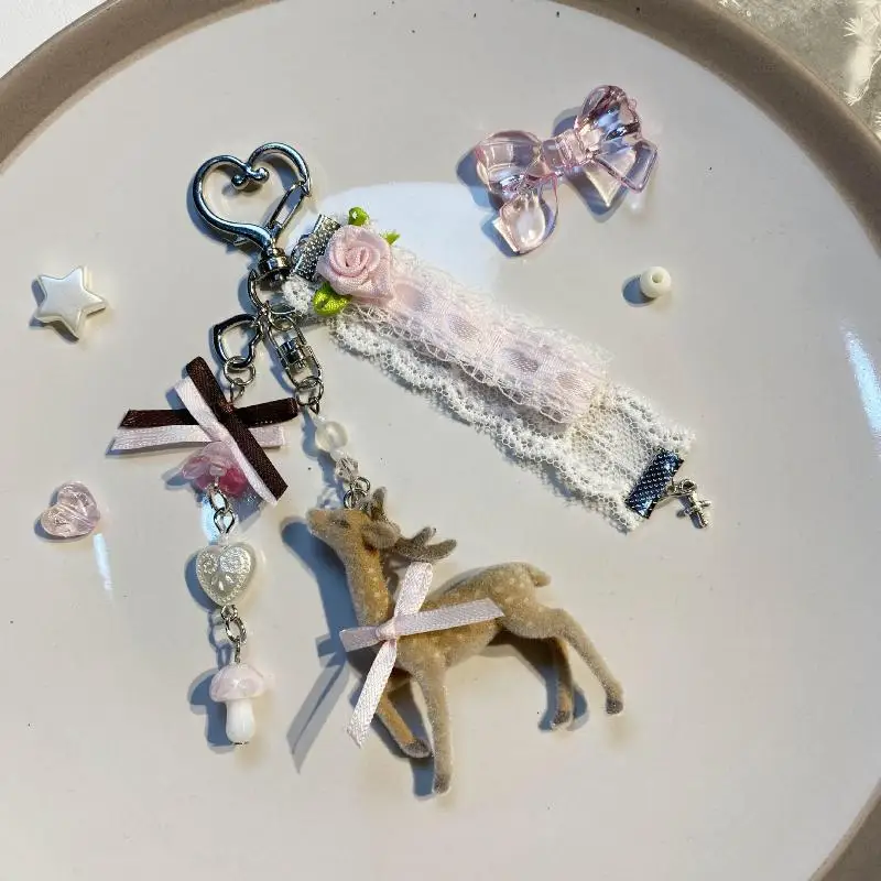 1 Stück Niedlicher Tragbarer Hirsch-Schlüsselanhänger Handgefertigter Koreanischer Stil Handy-Charms Länge DIY Perlen-Hülle – Detail 5