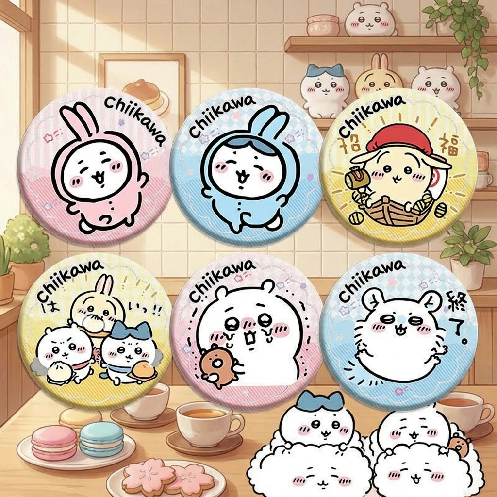 

Chiikawa Double Flash Badge 7-16 New Design 75mm 58mm Tinplate Badge Anime Manga Merchandise Collectible Cute Kawaii