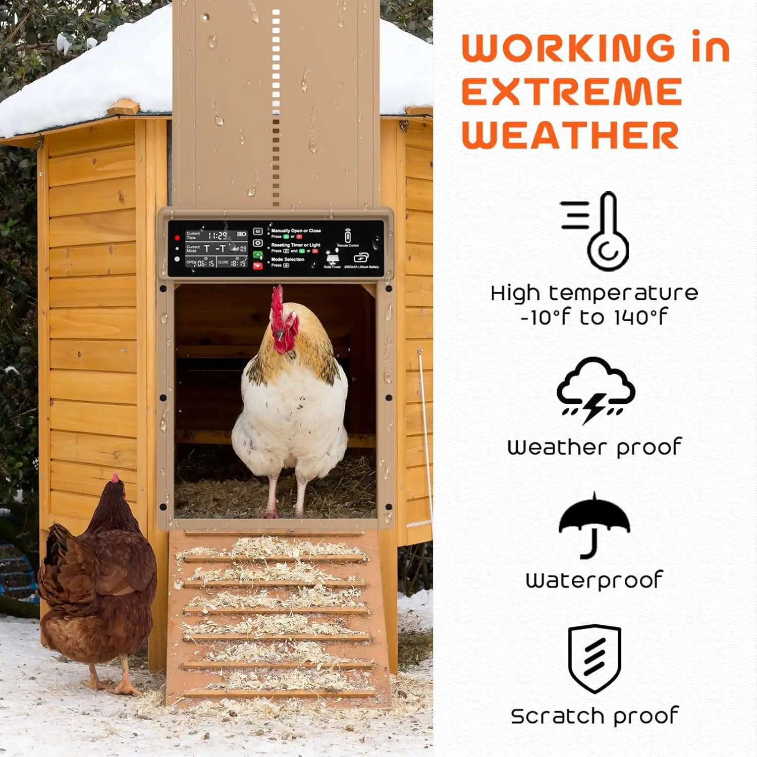 Automatic Chicken Coop Door Solar Powered Automatic Chicken Door with Timer & Light Sensor, Anti-Pinch