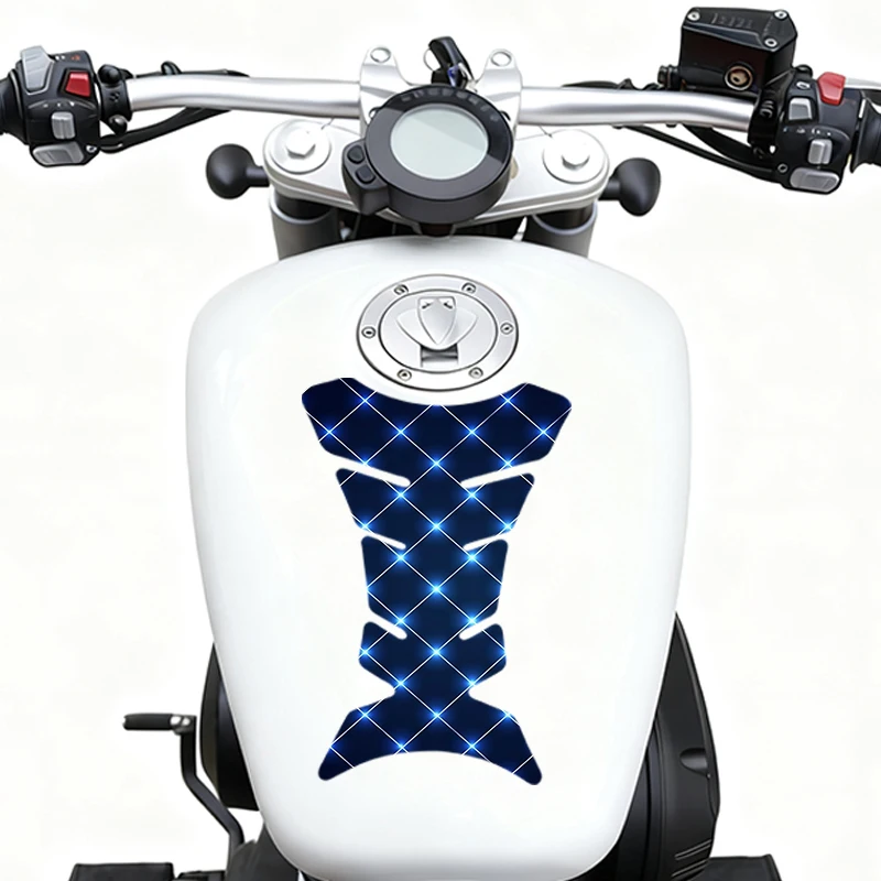 1 قطعة غطاء حماية عالمي لخزان وقود الدراجة النارية بشبكة زرقاء، مادة PVC، ملحقات تعديل المظهر، ملصق هيكل السمكة