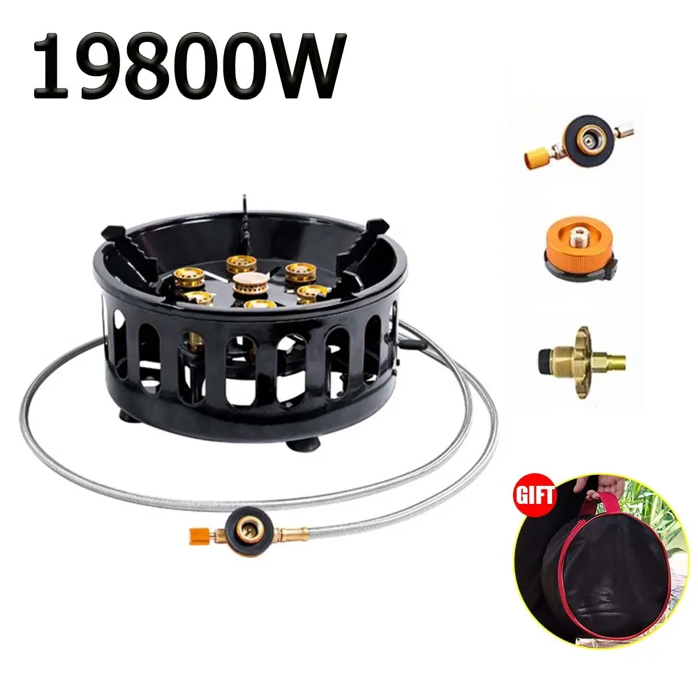 19800W 7-Core Camping Stove High-Power Strong Fire Portable Tourist Gas Burner Windproof Electronic Ignition Camping Equipment