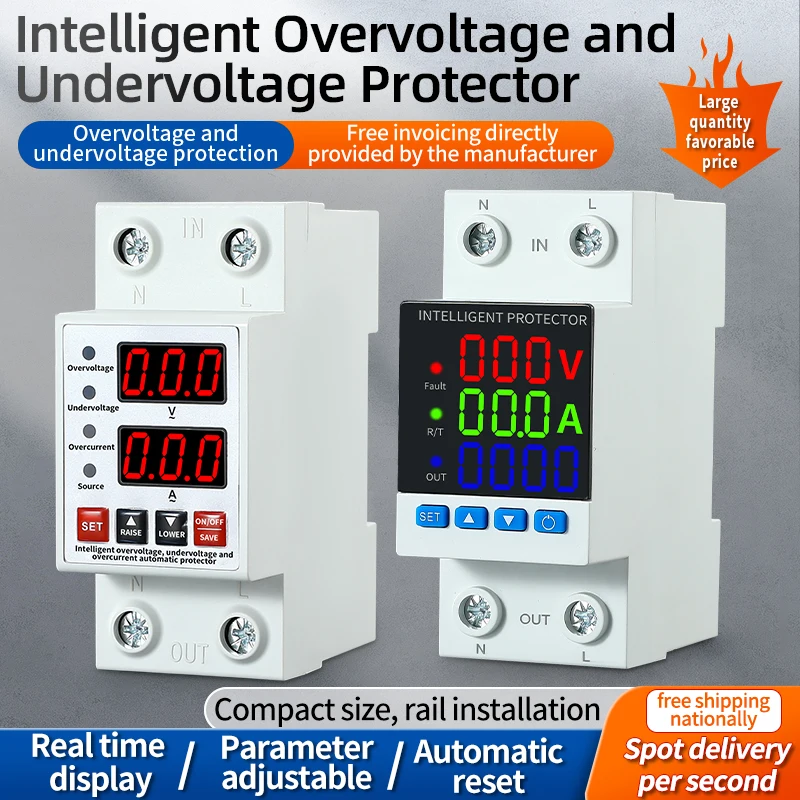 

Overvoltage and Undervoltage Protector 220V Self-Resetting Automatic Recloser Digital Display Household Photovoltaic Overcurrent