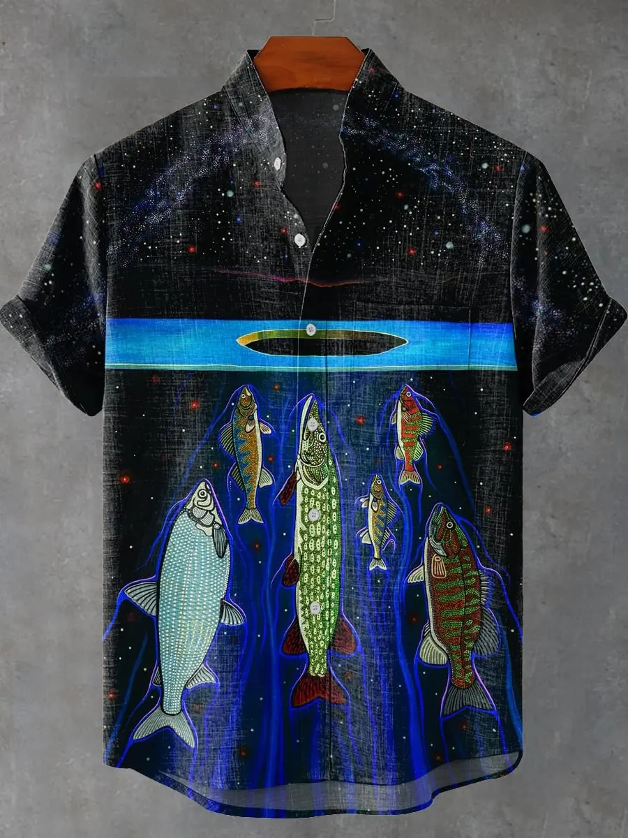 

Мужская льняная рубашка из 80% с 3D принтом морских животных и рыб, модная уличная одежда на пуговицах с короткими рукавами, крутая гавайская рубашка
