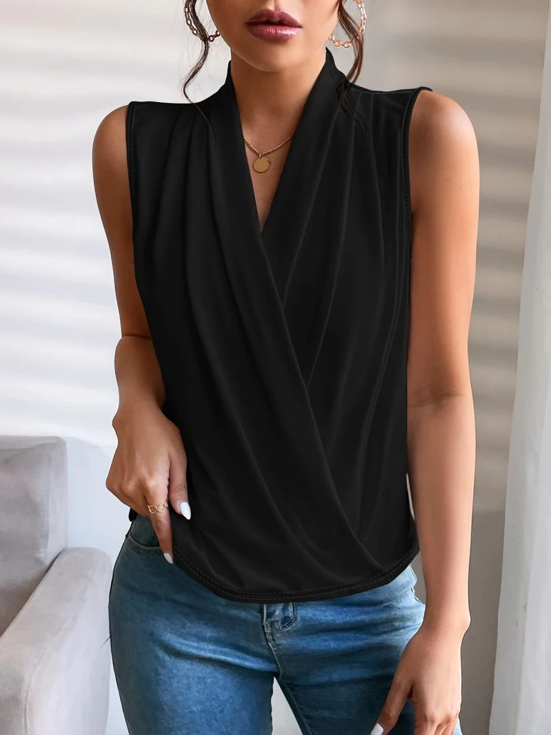 Schwarze ärmellose Slim-Fit-Weste mit V-Ausschnitt, modisches Oberteil für den Pendler-Stil – Detail 6