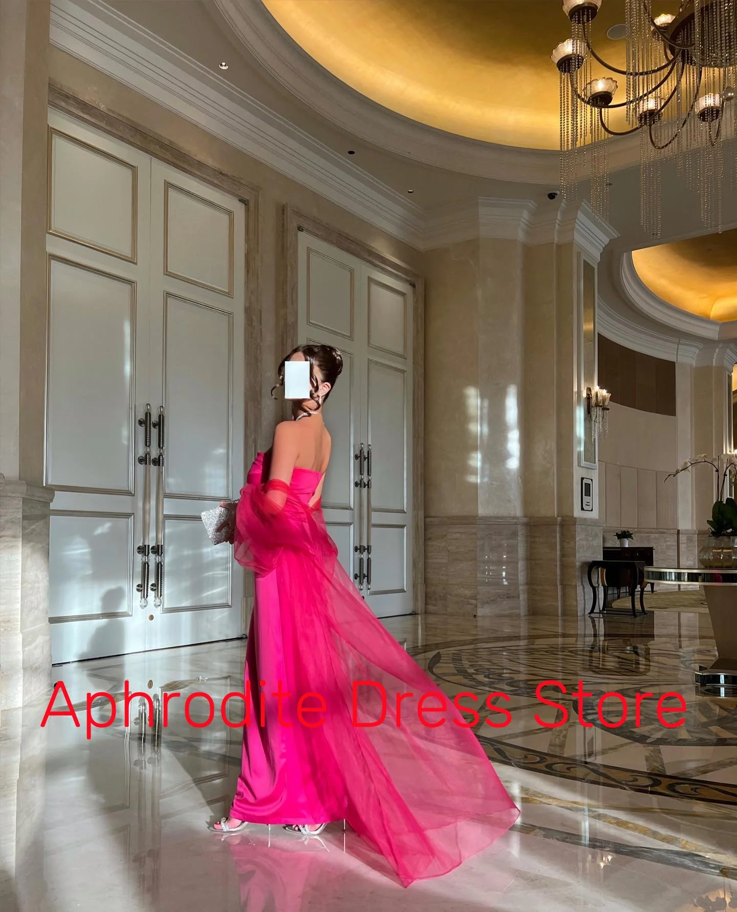 Customized Delicate Jersey Shawl Evening Dresses Temperament Sleeveless Strapless Party Dress Custom Size Homecoming D