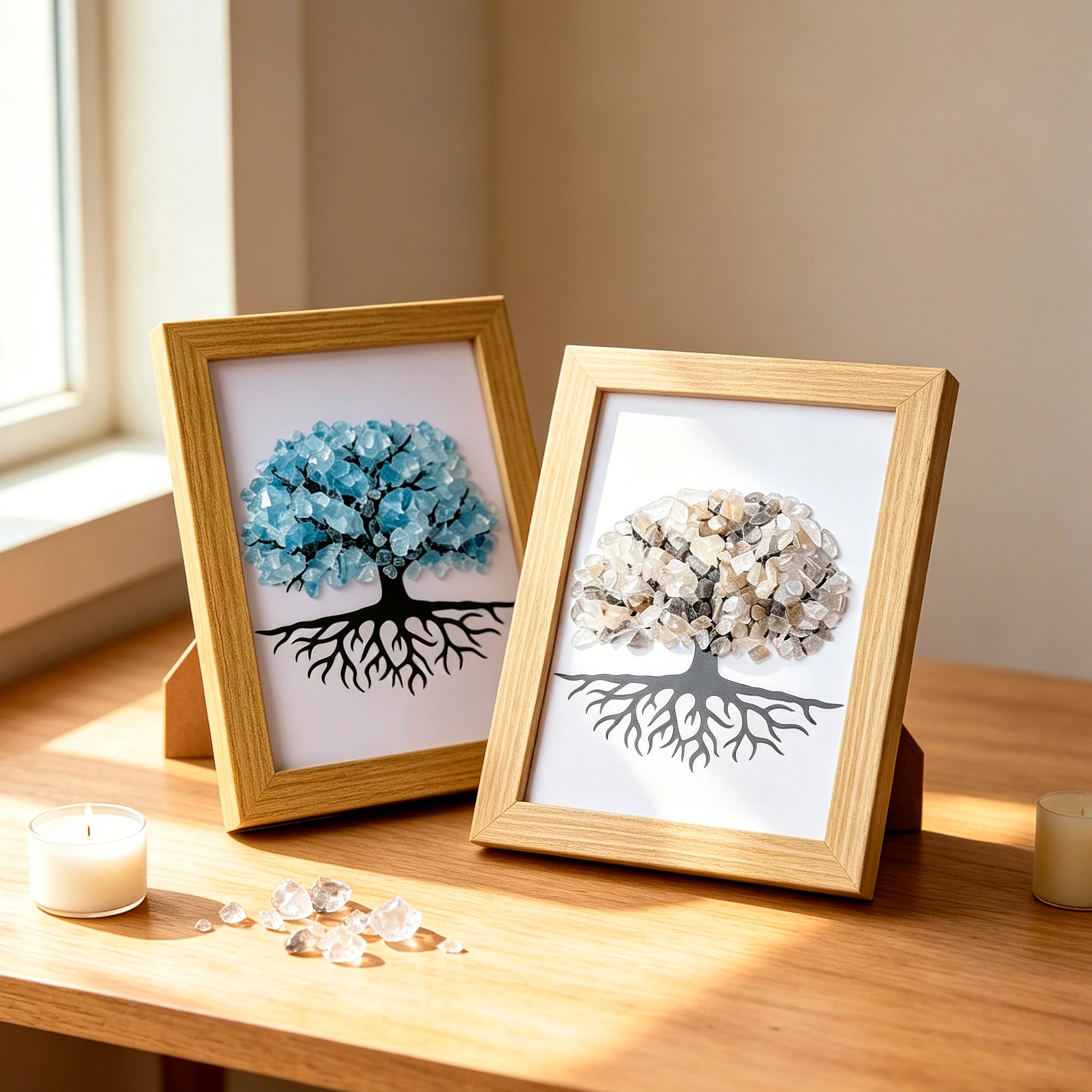 1PC Natural Seven Chakra Tree of Life Crystal Photo Frame, Natural Healing Gem Gravel Picture Frame, Energy Balancer Desktop Orn