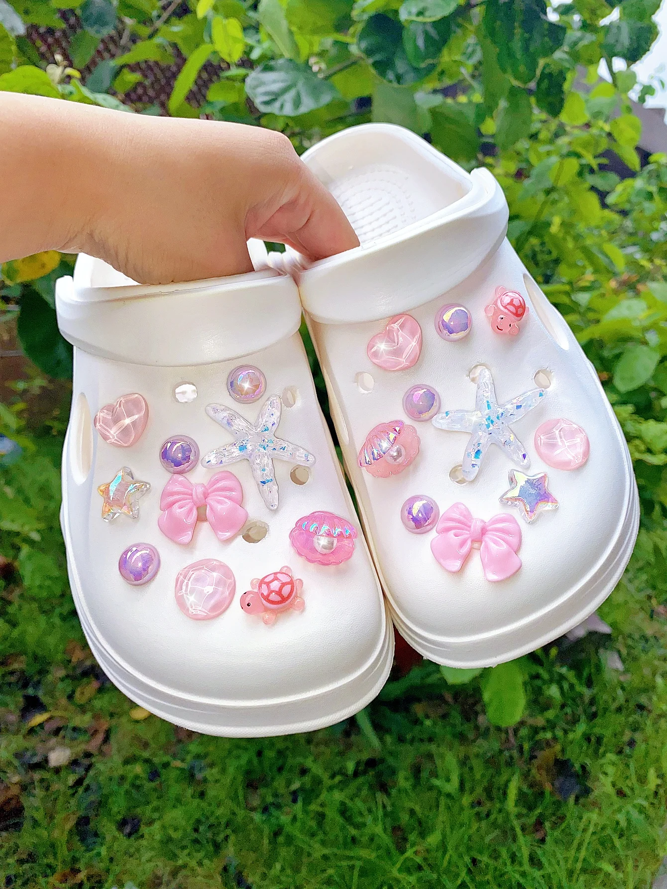 20 pieces of sequined starfish, pink bow, ABS pearl shell, turtle, water ripple heart, five-pointed star, DIY ABS pearl shoe buc