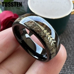 Dropshipping TUSSTEN 6/8MM Arrow Ring Men Women Tungsten Wedding Band With Dear Antler And Zebra Wood Inlay Comfort Fit