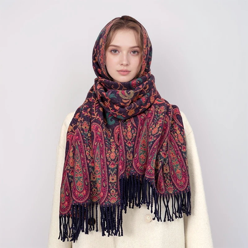 Winter Warm Cashmere Scarf for Women Embroidery Pashmina Blanket Thick Shawl Wrap Neckerchief Fashion Bufanda Echarpe Poncho