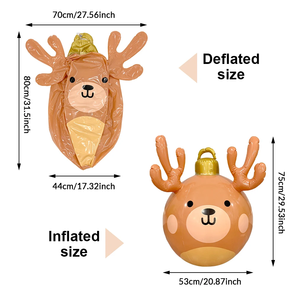1pc Inflatable Antlers Christmas Ball PVC Giant Ball Christmas Xmas Tree Decoration Xmas Gift