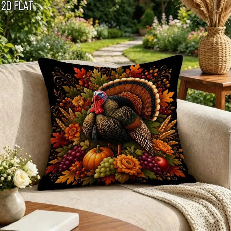 Thanksgiving Turkey Pillow Cover, Autumn Elements Design, Soft Fabric, Festive Home Decor, Rich Autumnal Colors