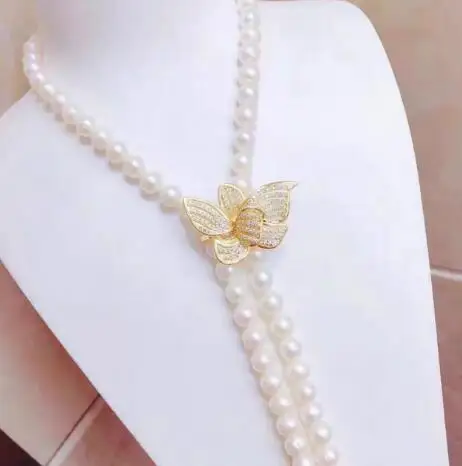 

925 silver 8-9mm natural freshwater Akoya pearl necklace zircon crystal gemstone pendant butterfly accessories jewelry