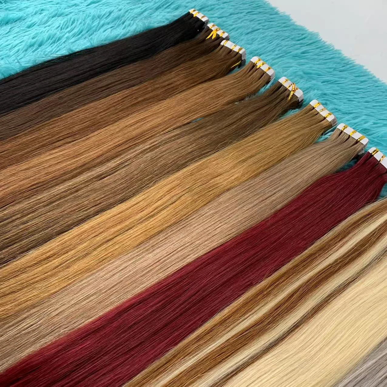 테이프 인 스트레이트 생인모 붙임머리 내추럴 블랙 100% 베트남산 천연 인모 접착식 붙임머리 여성용 스킨 웨프트 헤어