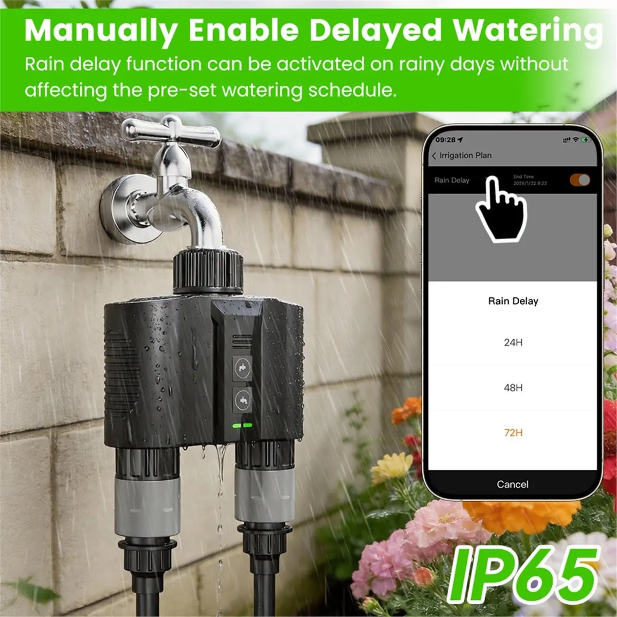Y17A 1 Set WiFi Water Timer for Garden Hose,Sprinkler Timer with 2 Outlet for Lawns and Yard, Rain Delay/Remote/Manual Faucet view 5