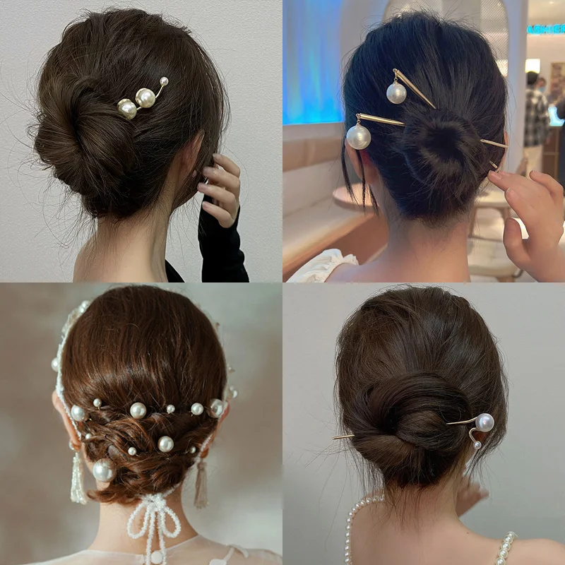 

Simulated Pearl Bridal Tiara Hair Accessories Wedding Hairstyle Design Tools Women U-shaped Pin Metal Barrette Clip Hairpins