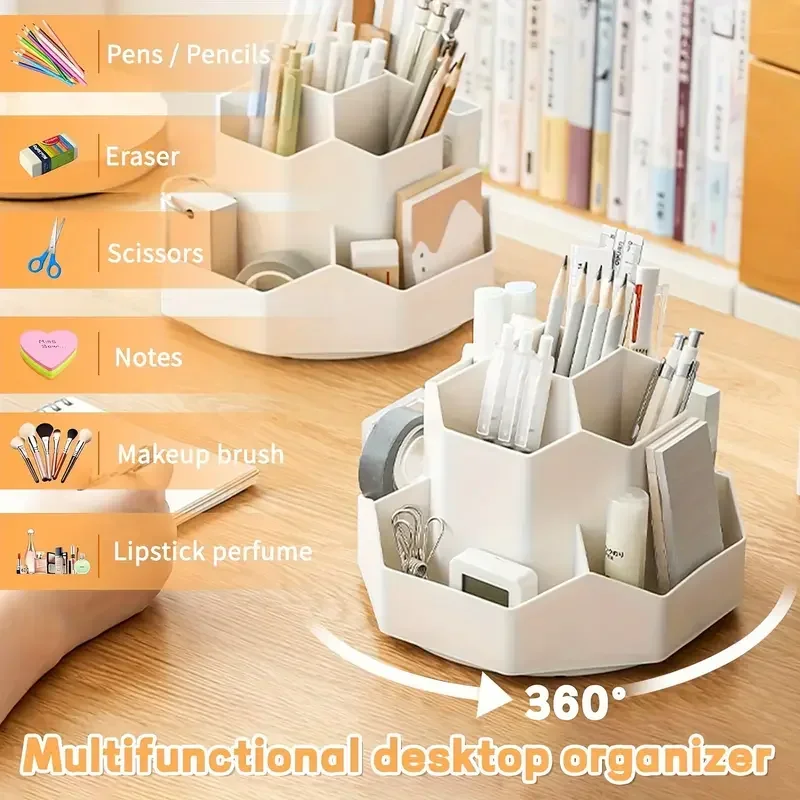 

9-slot 360 Degree Rotating Desk Storage Box Cute Pen Holder Stationery Organizer Accessories Office School Supplies