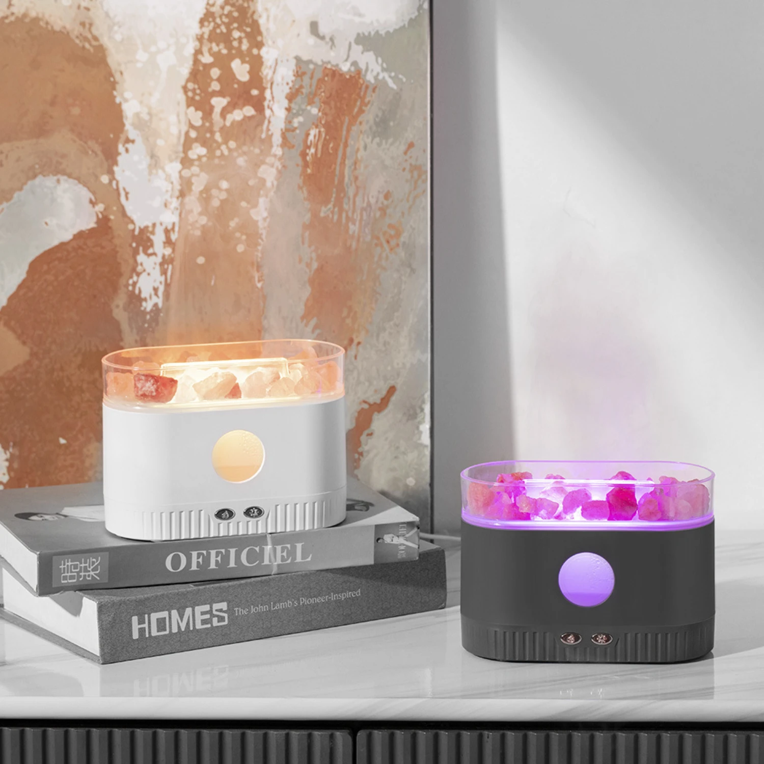 Air Humidifier Ultrasonic Cool Mist Maker LED Essential Oil 3D Effect Himalayan Salt Flame Lamp