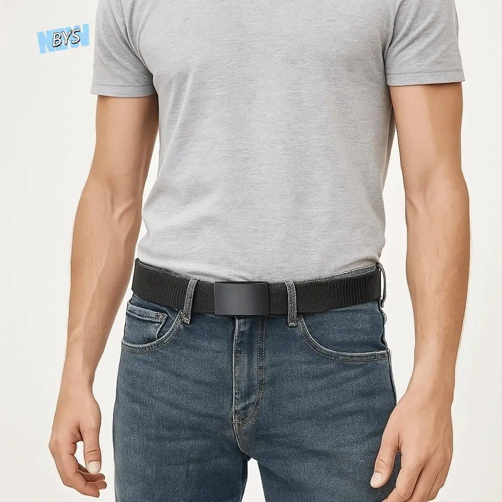 

Adjustable Alloy Men Nylon Belt Texture Automatic Buckle Cloth Waistband Durable Solid Color Sturdy Cloth Belt Ornament