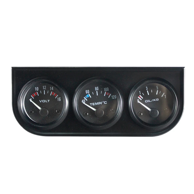 

52Mm 12V Car Gauge 3 In 1 Voltage / Water Temp / Oil Pressure / Oil Temperature Black Frame Triple Meter