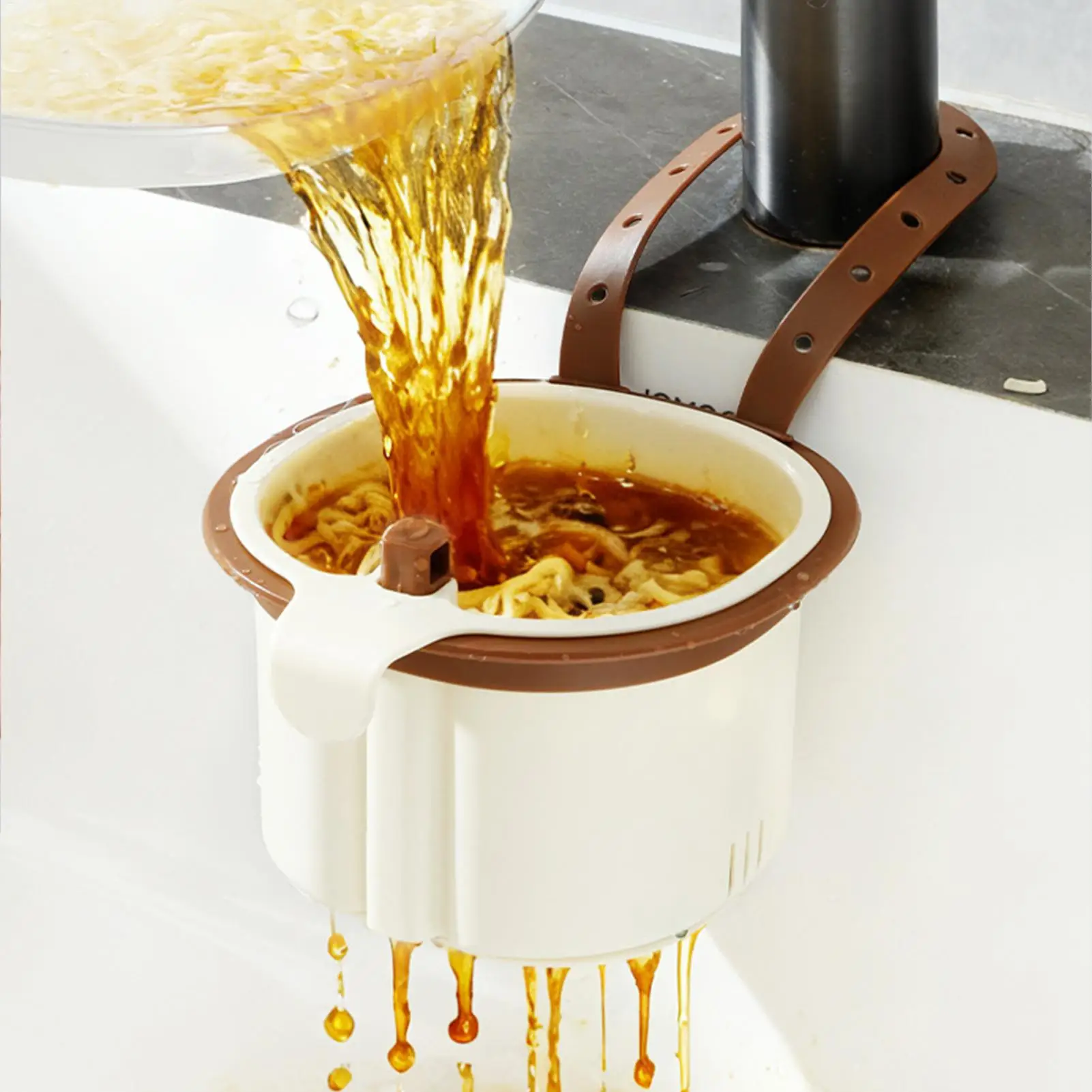 

Automatic Dumping Sink Strainer Basket Adjustable Kitchen Food Catcher Vegetable Drain Shelf Sink Storage Holder Sponge Rack