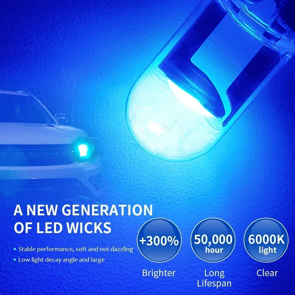 10X New W5W LED Canbus T10 Car Lights COB Glass Interior Parts Bulbs 6000K White Auto License Plate Lamp Dome Read Light 12V image 3