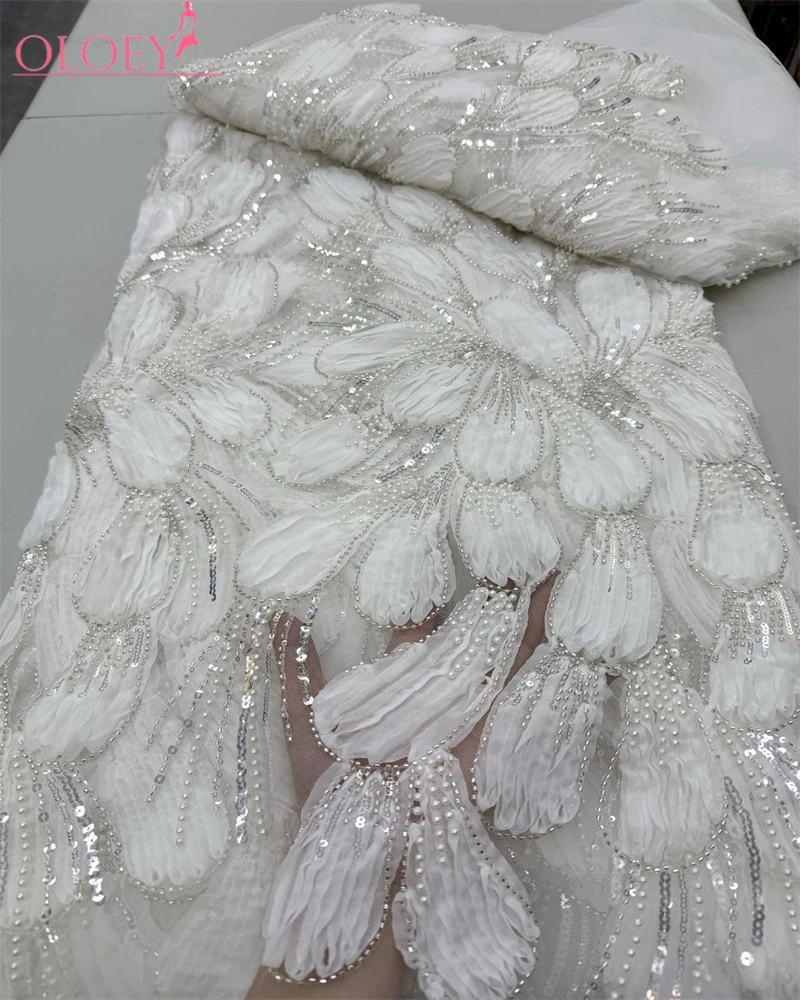 OLOEY vestido de noche de encaje de red bordado hecho a mano con lentejuelas de cuentas moda francesa de alta gama nuevo diseño de alta calidad para fiesta