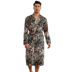 Men Bath Robe Satin Print Tiger Silk Bathrobe Home Sleepwear kimono Dressing Gown Bathrobe For Male