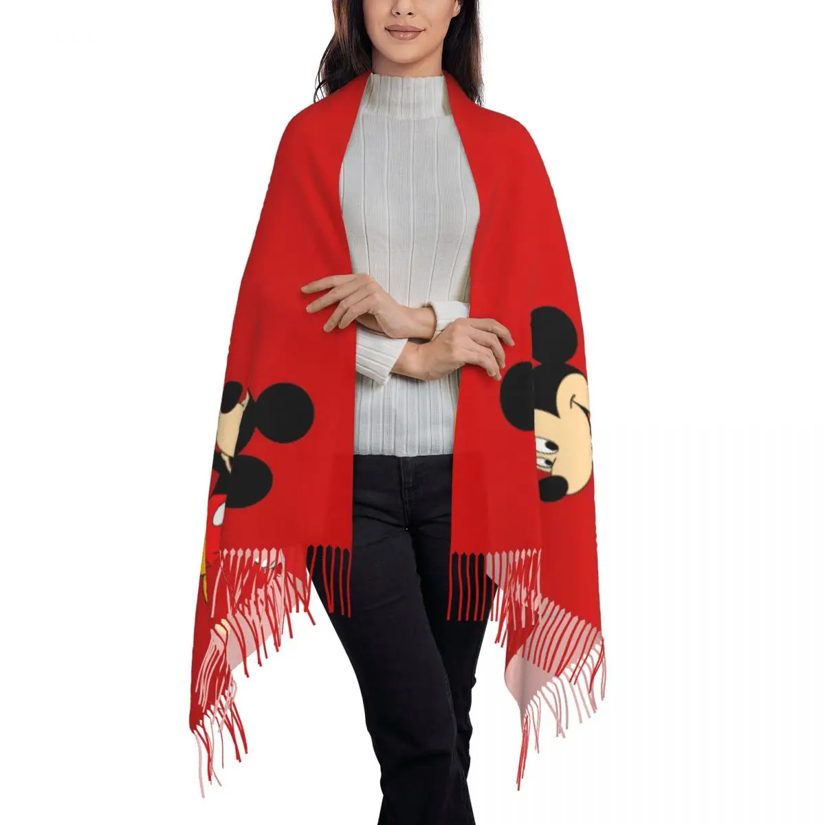 Simple Mickey Mouse Cartoon In Autumn Allright Fringe Wraps Gifts For Men Women Integrated Warmth Outdoor Echarpe Wraps