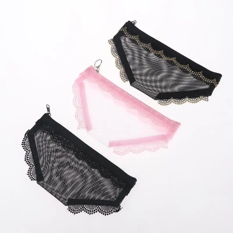 Kosmetiktasche in Slip-Form, Netz-Spitze, Herz-Make-up-Aufbewahrungstasche, Y2K, transparente Kulturtasche, Aufbewahrung für Reisen – Detail 2
