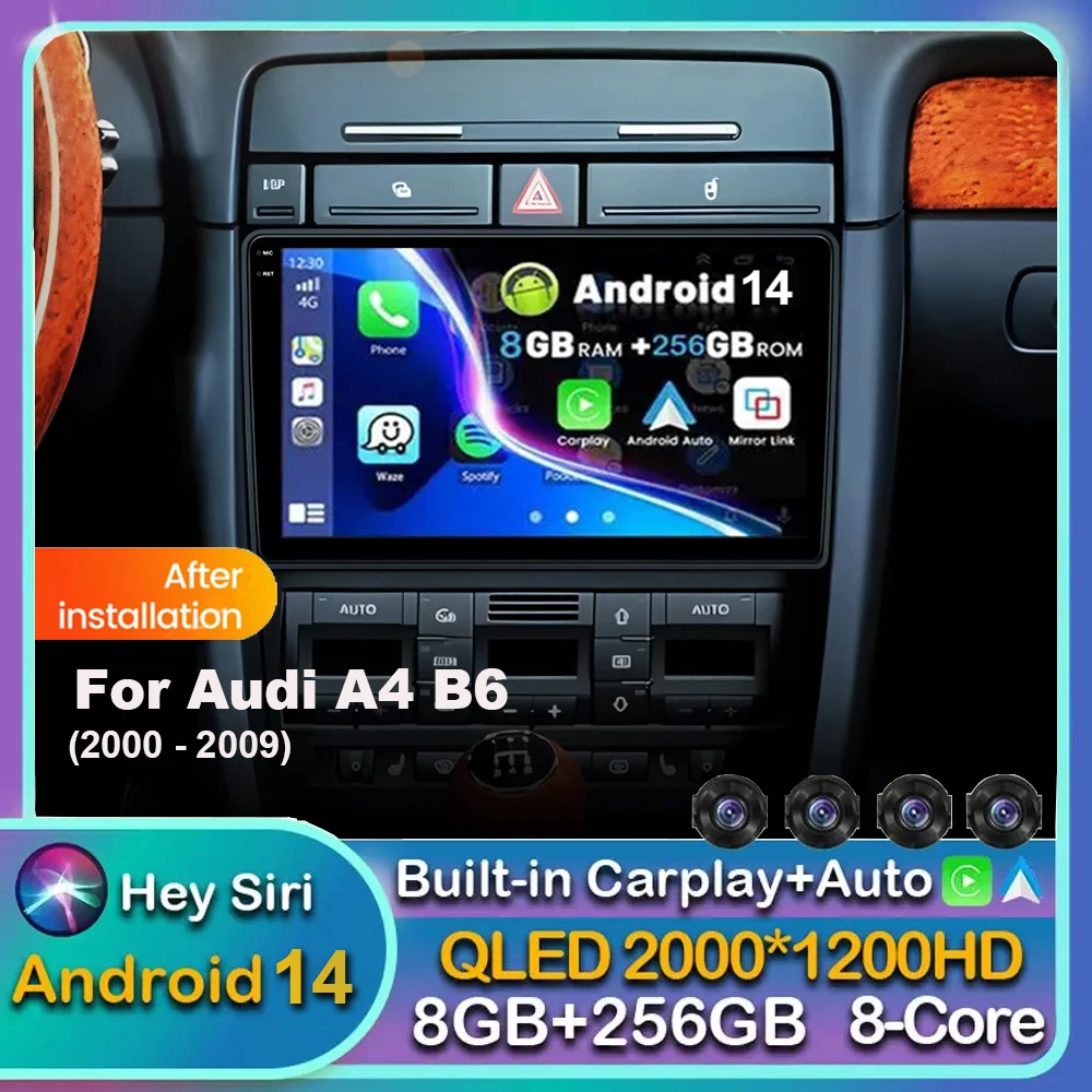 

Android 14 Carplay Auto Car Radio For Audi A4 B8 B7 B6 S4 RS4 SEAT Exeo 2000-2009 Multimedia GPS Video Player Stereo Head Unit