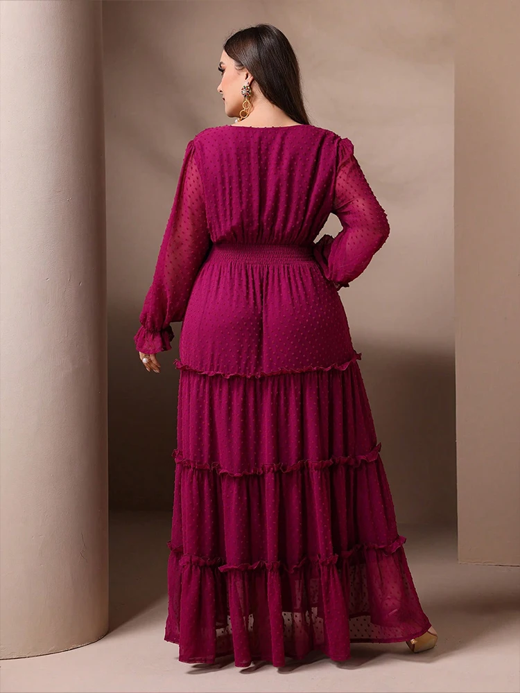 Toleen feminino plus size maxi vestido elegante lanterna com decote em v rosa vermelho bolo vestido luxuoso feminino festa de casamento vestido de dama de honra