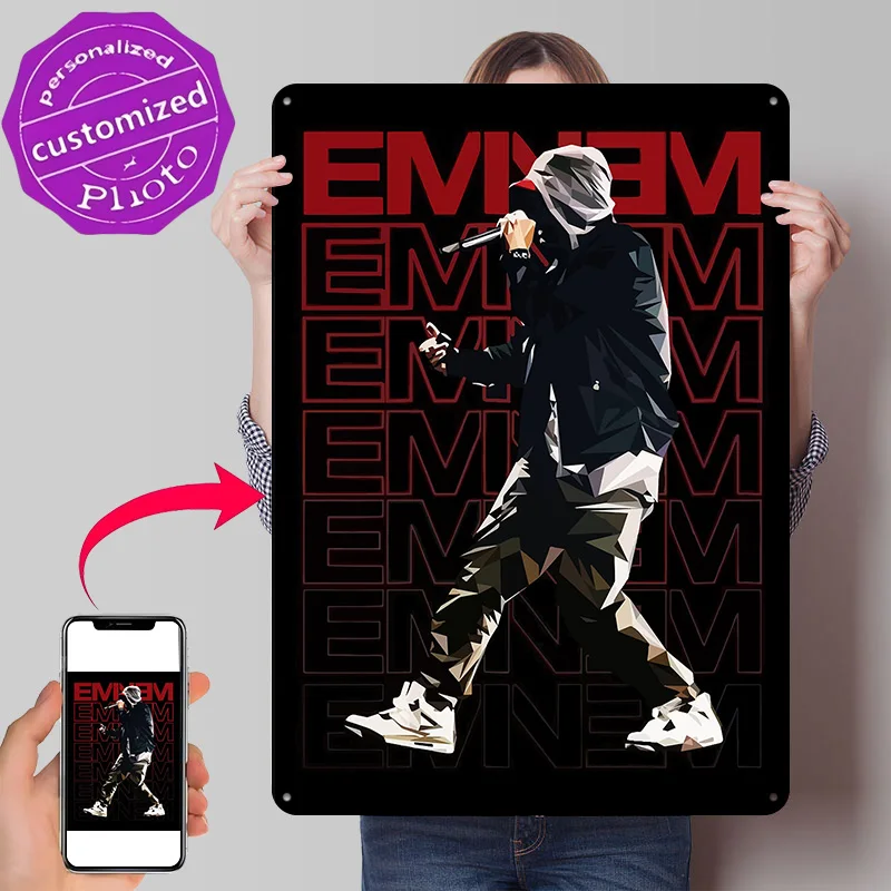 Eminem Polygon Art Personalized 3D Textured Metal Poster Wall Art Tinplate Sign for Gaming Room Decoration Man Bar Accessories