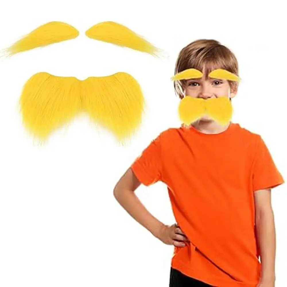 Yellow Mustache Eyebrows Set Fake Party Makeup Ball Self Adhesive Fake Beard Funny Party Favors Cosplay Costume Accessories